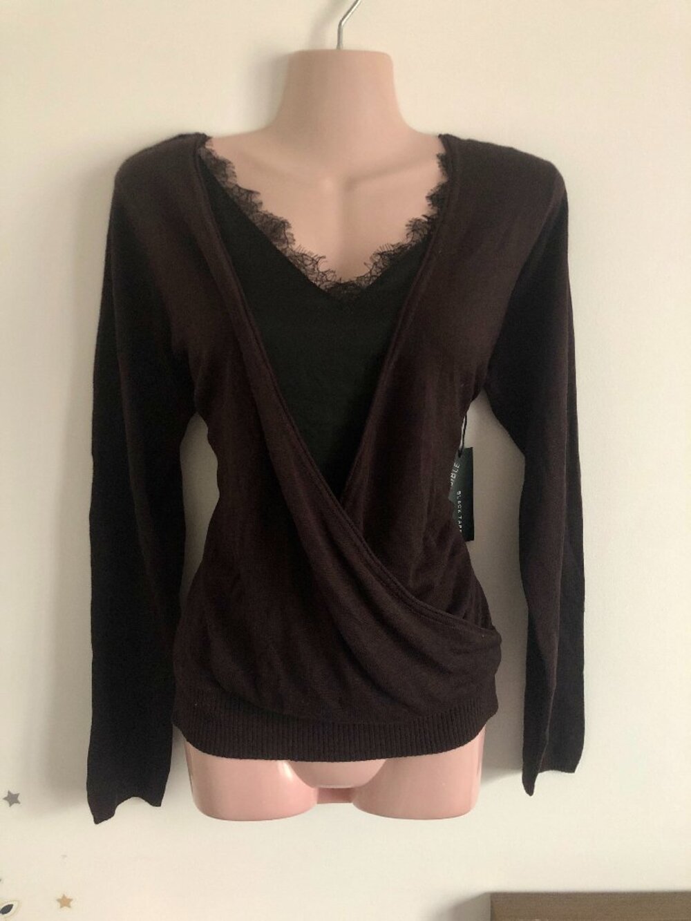 NWT Black Tape_ Reversible Y2K Lace Trim Cami Shirt Top Black Size M Stretch